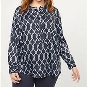 LANE BRYANT Chainlink Pattern Blue Blouse